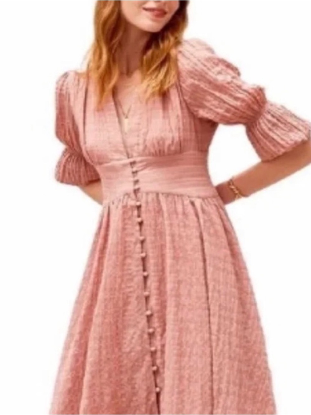 O.P.T. Blush Pink Button-Front Maxi Dress with Puff Sleeves XS NWT 💕